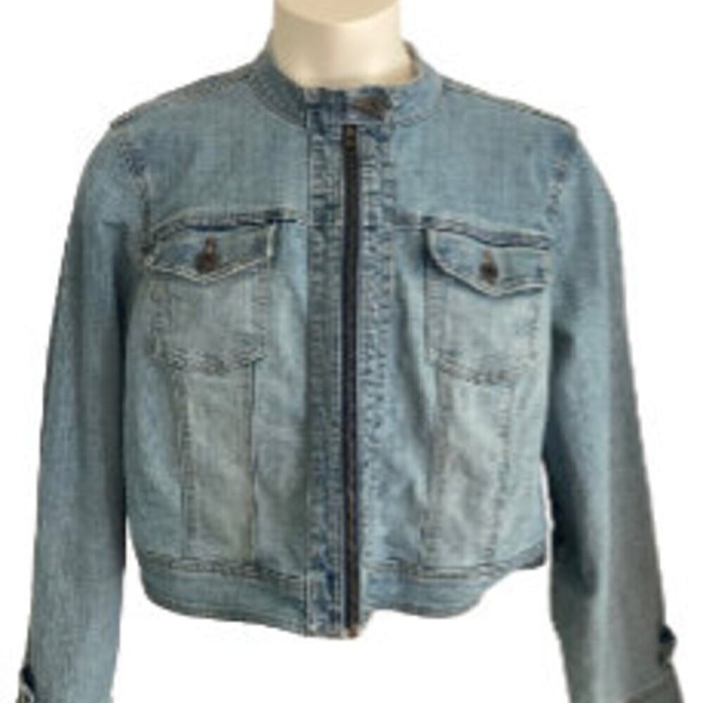 Venezia Oversized Cropped light Denim Jacket Zipper Closure  Front Pockets 18/20